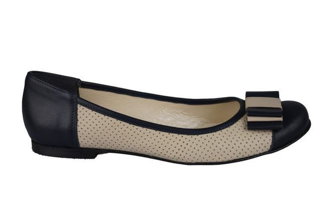 Dámské baleríny Openwork z přírodní kůže Navy-Beige 718 ElitaBut