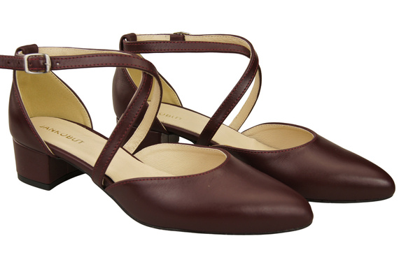 Dámské Sandály Kožené Maroon s Pásky na Nízkém Podpatku 223 ElitaBut