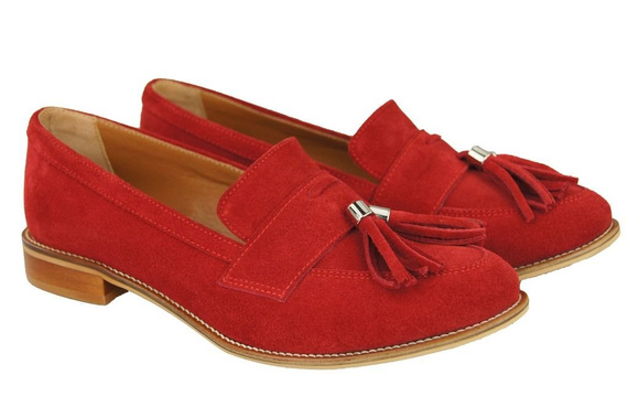 Dámské mokasíny z přírodní kůže Velour Red 134 ElitaBut