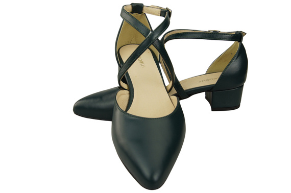 Dámské Sandály Kožené Malachit s Pásky na Nízkém Podpatku 223 ElitaBut