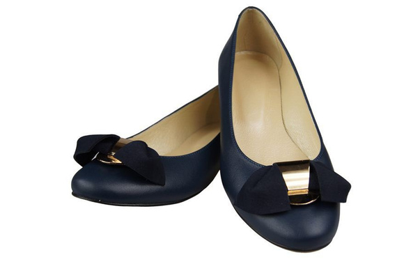Dámské baleríny z přírodní kůže Navy blue 894 ElitaBut