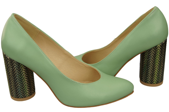 Dámská obuv Mint Přírodní kožené lodičky Barevný ozdobný podpatek 194 ElitaBut