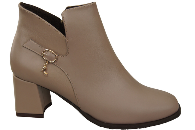 Dámské kotníkové boty ElitaBut 226 Cappuccino tmavé z pravé kůže, zateplené, hranatá špička, široký podpatek (blok)