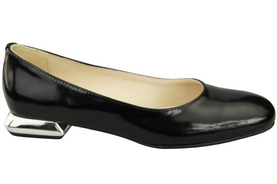 Ploché dámské boty Černé boty s lesklým ozdobným podpatkem Přírodní kůže 209 ElitaBut