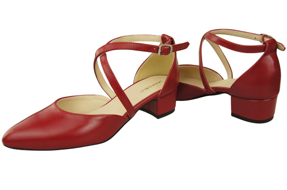 Dámské Sandály Kožené Červená s Pásky na Nízkém Podpatku 223 ElitaBut