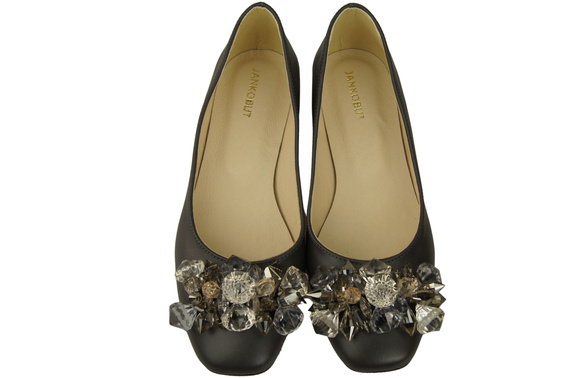 Dámské grafitové lodičky s krystaly ploché Přírodní kůže 216 ElitaBut