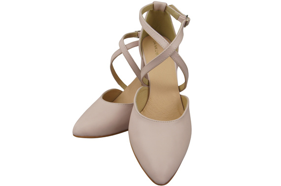 Elegantní Pudrově růžová kožené sandály s otevřenými boky na robustním podpatku 218 ElitaBut