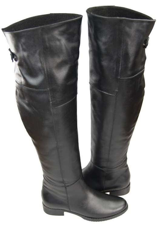 Dámské kozačky Mushroom kozačky nad kolena Natural leather Black 104 ElitaBut