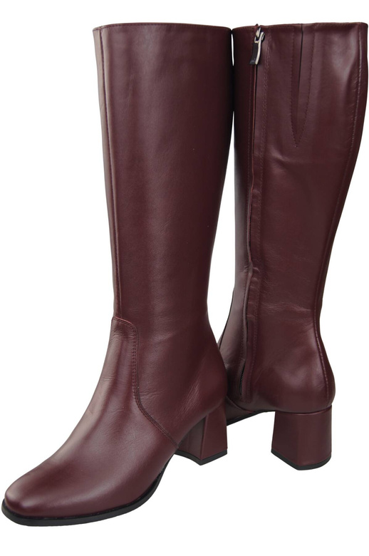 Pohodlné dámské boty Maroon Low Heel Natural Leather 212 ElitaBut