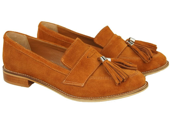 Dámská obuv Mokassins Natural Leather Velour Red 134 ElitaBut