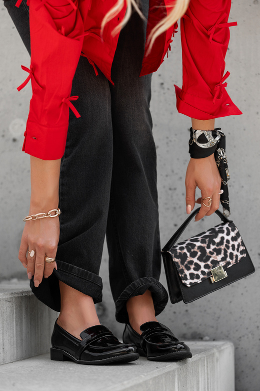 Obuv Dámské mokasíny z přírodní kůže Černý lak 139 ElitaBut