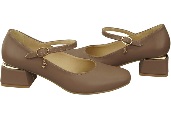 Dámské lodičky s páskem Cappuccino Tmavá přírodní kůže 202 ElitaBut