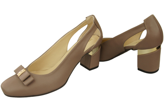 Dámské boty Cappuccino Tmavé kožené lodičky s ozdobným podpatkem 199 ElitaBut