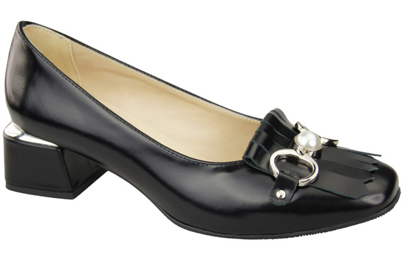Dámská obuv Dámské lodičky zdobené střapcem Černé lesklé přírodní kůže 195 ElitaBut