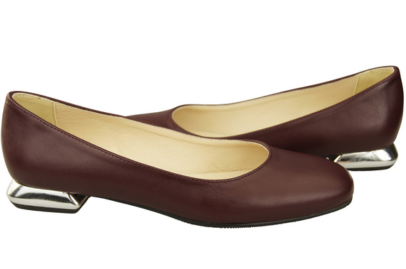 Plochá dámská obuv bordó lodičky zdobený podpatek přírodní kůže 209 ElitaBut