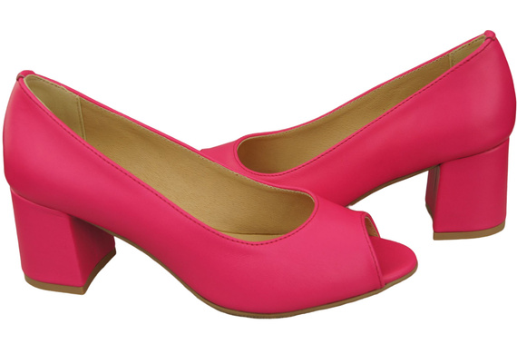 Dámská obuv PEEP TOE Neon Pink Přírodní kůže s potaženým podpatkem 192 ElitaBut