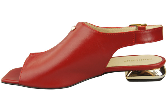 Pohodlná dámská obuv Červené sandály Plochý zlatý podpatek Přírodní kůže 207 ElitaBut