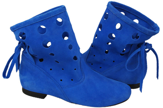 Obuv Dámské kozačky z přírodní kůže velur Modrá 160 ElitaBut