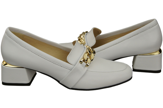 Dámské boty White with Embellished Chain Moccasin pumps Přírodní kůže 193 ElitaBut