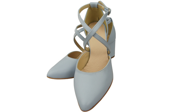 Elegantní Světle modrá kožené sandály s otevřenými boky na robustním podpatku 218 ElitaBut