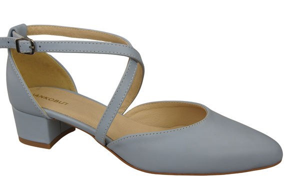 Dámské Sandály Kožené Světle modrá s Pásky na Nízkém Podpatku 223 ElitaBut