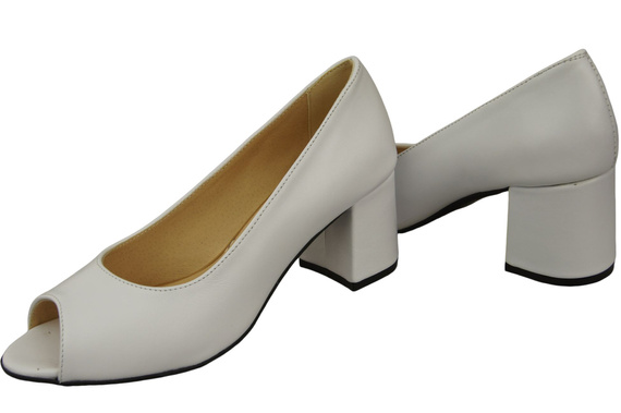 Dámská obuv PEEP TOE White Lodičky z přírodní kůže s potaženým podpatkem 192 ElitaBut