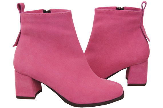 Dámské kotníkové boty Fuchsie z přírodní velurové kůže, stabilní blokový podpatek, se zipem 224 ElitaBut