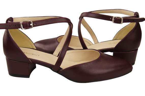 Dámské Sandály Kožené Maroon s Pásky na Nízkém Podpatku 223 ElitaBut