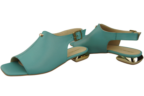 Pohodlná dámská obuv Sandály Tyrkysové Ploché zlaté podpatky Přírodní kůže 207 ElitaBut