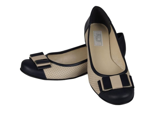 Dámské baleríny Openwork z přírodní kůže Navy-Beige 718 ElitaBut
