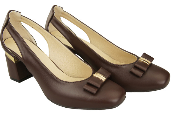 Boty Dámské čokoládové lodičky z přírodní kůže s ozdobným podpatkem 199 ElitaBut