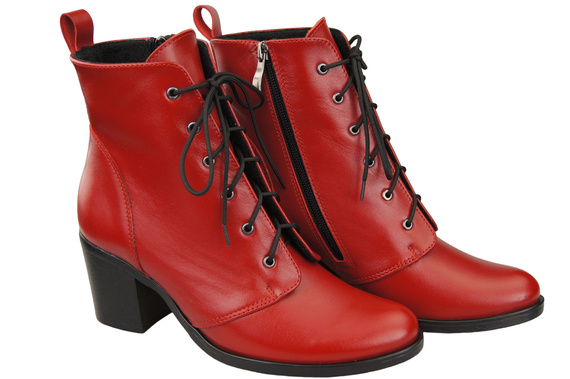 Obuv Dámské červené šněrovací boty Zimní přírodní kůže 188 Z ElitaBut