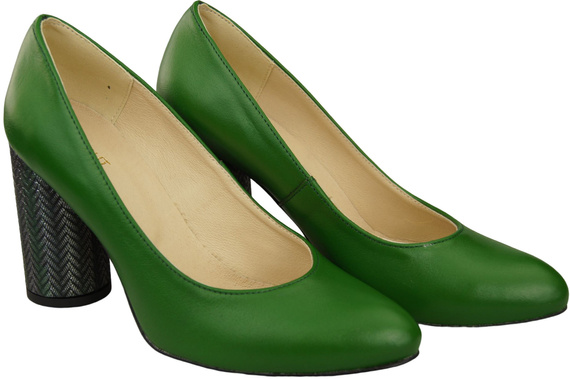 Dámská obuv Dámská zelená kůže Kožená barva Zdobený podpatek 194 ElitaBut