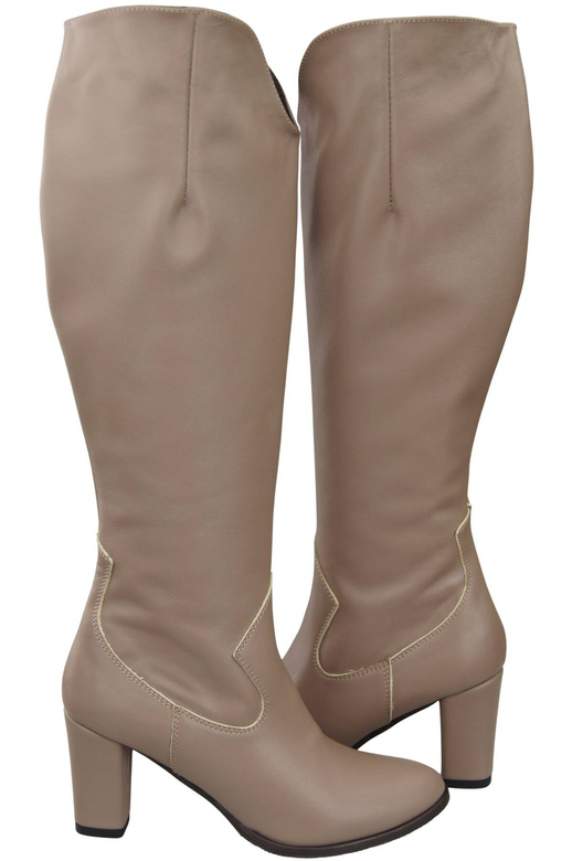 Stylová obuv Dámské kozačky Cappuccino Dark On Stiletto přírodní kůže 211 ElitaBut