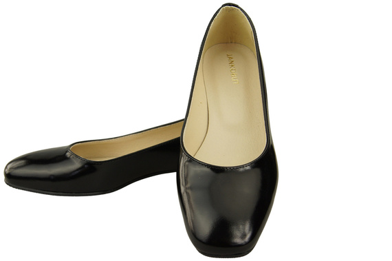 Ploché dámské boty Černé boty s lesklým ozdobným podpatkem Přírodní kůže 209 ElitaBut