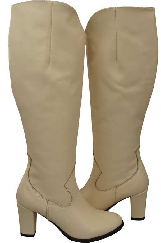 Stylová dámská obuv Béžové boty na podpatku Přírodní kůže 211 ElitaBut