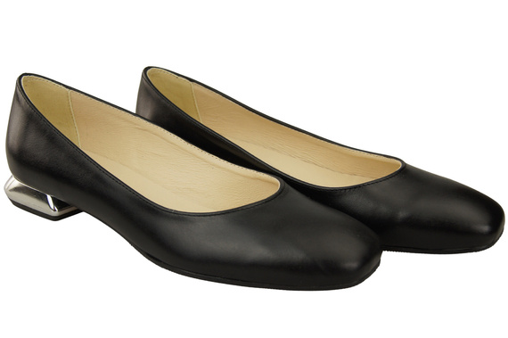 Plochá dámská obuv Černý ozdobný podpatek Přírodní kůže 209 ElitaBut