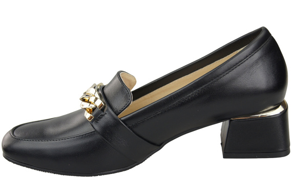 Dámské boty černé s ozdobným řetízkem Mokasíny z přírodní kůže 193 ElitaBut