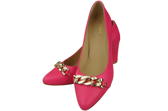 Klasické dámské boty Neon Pink Natural Leather pumps with Gold Ornamental Chain 200 ElitaBut