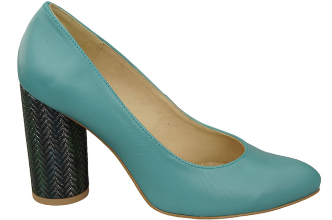 Dámská obuv Tyrkysové lodičky z přírodní kůže Barevný ozdobný podpatek 194 ElitaBut