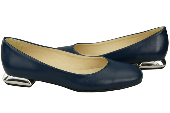 Plochá dámská obuv Navy Blue Decorative Heel Natural leather 209 ElitaBut