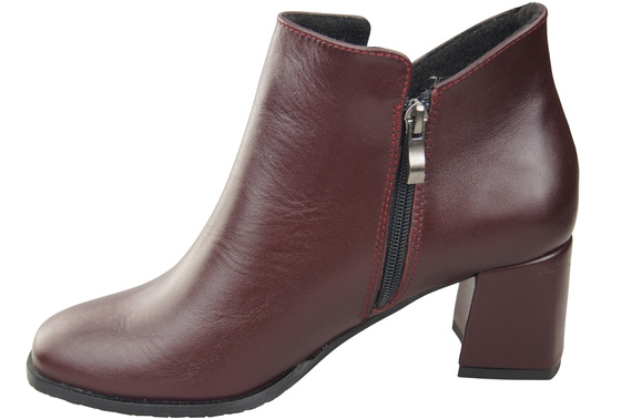 Dámské kotníkové boty ElitaBut 226 Maroon z pravé kůže, zateplené, hranatá špička, široký podpatek (blok)