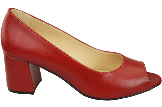 Obuwie Damskie Czółenka PEEP TOE Czerwone Skóra naturalna z Powleczonym Obcasem 192 ElitaBut