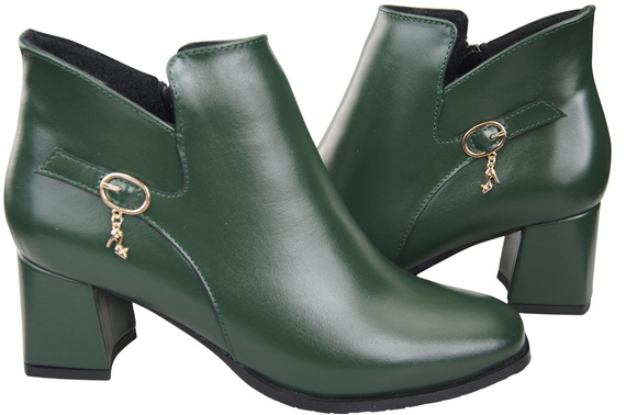 Dámské kotníkové boty ElitaBut 226 Smaragdově zelená z pravé kůže, zateplené, hranatá špička, široký podpatek (blok)