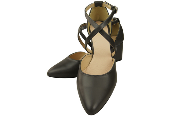 Elegantní Grafit kožené sandály s otevřenými boky na robustním podpatku 218 ElitaBut