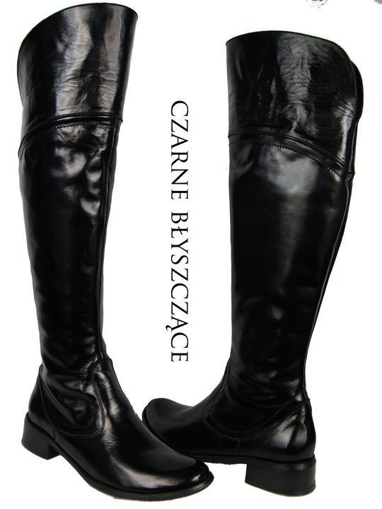 Dámské boty Černé lakované mušketýrky Vysoké nad kolena z přírodní kůže 638 ElitaBut