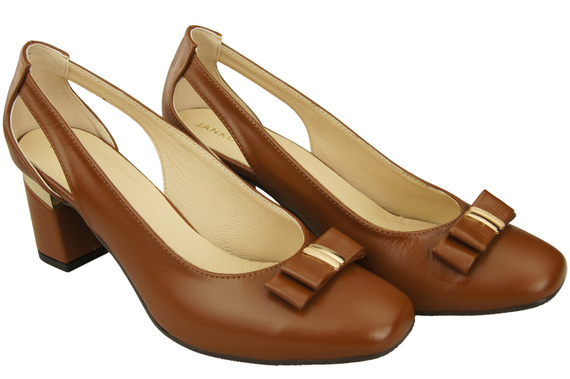 Boty Dámské hnědé lodičky z přírodní kůže s ozdobným podpatkem 199 ElitaBut