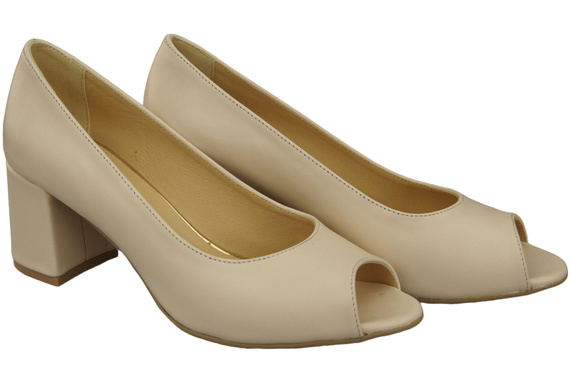 Dámská obuv PEEP TOE Beige Lodičky z přírodní kůže s potaženým podpatkem 192 ElitaBut