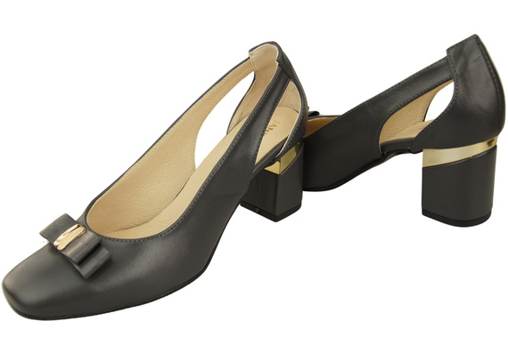 Boty Dámské lodičky Graphite přírodní kůže s ozdobným podpatkem 199 ElitaBut