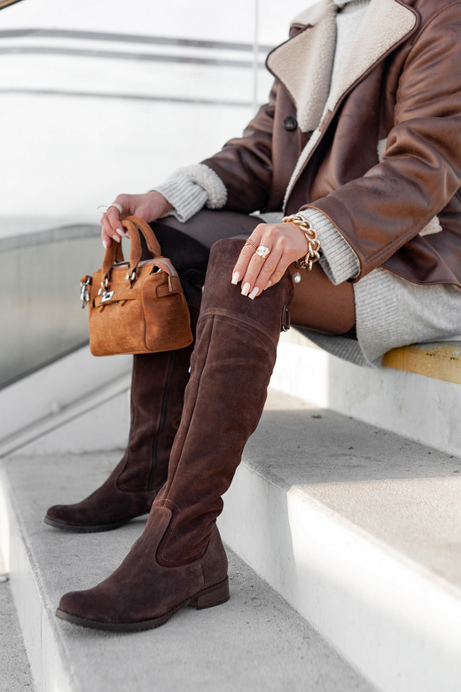 Dámské boty Chocolate Musketeers High over the knee natural leather Velour 154 ElitaBut